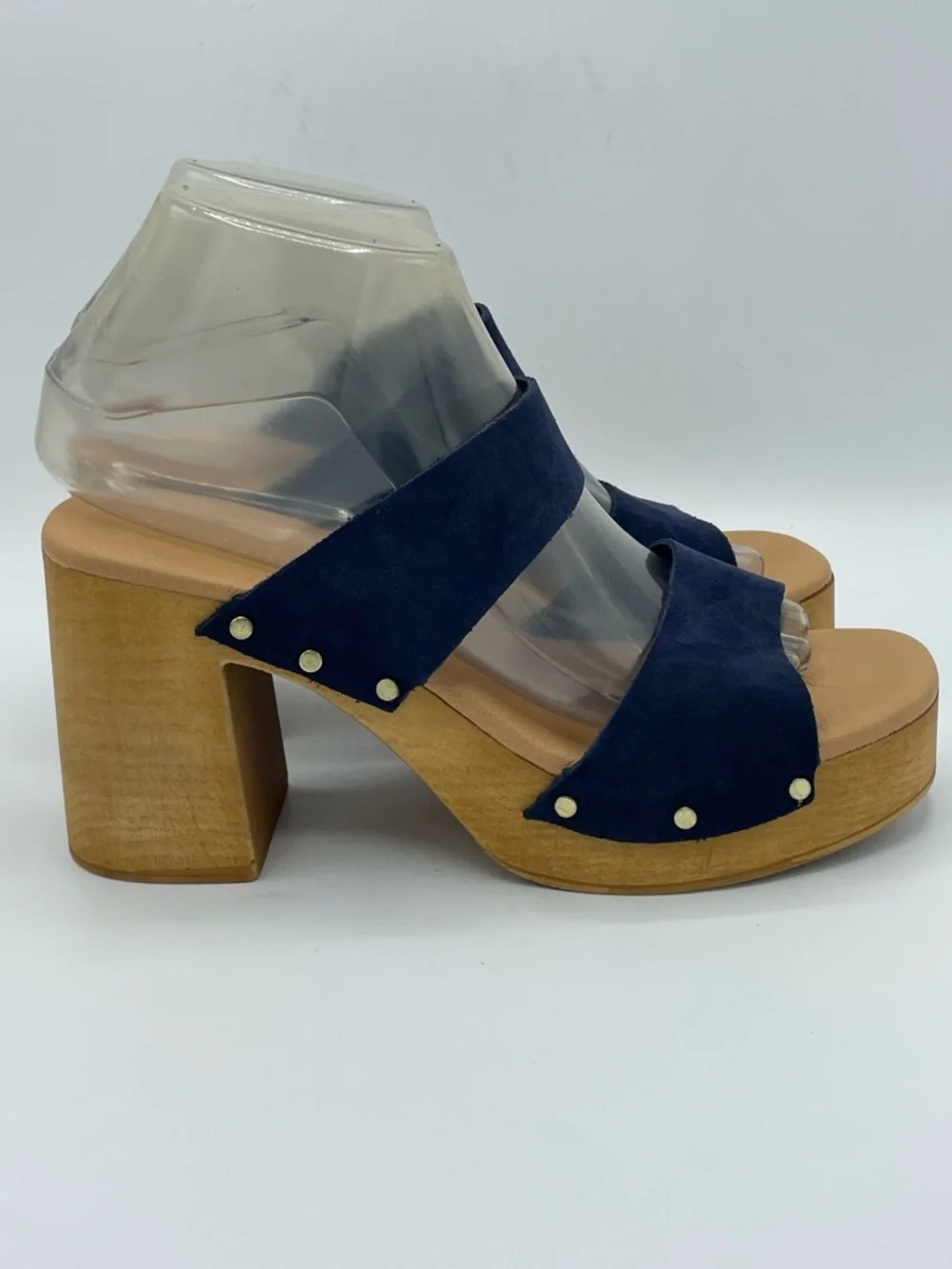 Ilaria Sartori Classic Navy Suede Platform Chunky Heel Sandals.